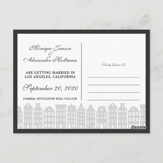 Amsterdam Canal Houses Niederländisch Save the Dat Postkarte (Rückseite)