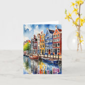 Amsterdam Canal Houses Watercolor Stationery Karte (Gelbe Blume)