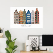Amsterdam Canal Illustriert Art Print Poster (Heimbüro)