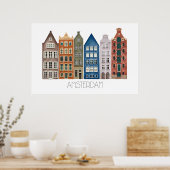 Amsterdam Canal Illustriert Art Print Poster (Küche)