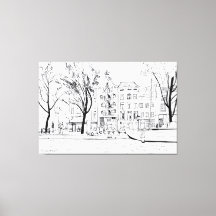 Amsterdam Canal Line Zeichnend - Schwarz & Weiß