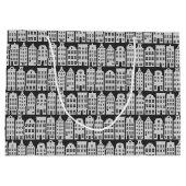 Amsterdam Canal Row Houses Charcoal Silver Muster Große Geschenktüte (Rückseite)
