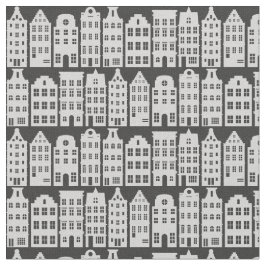Amsterdam Canal Row Houses Charcoal Silver Muster Stoff