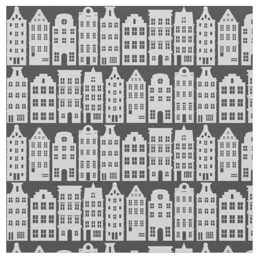 Amsterdam Canal Row Houses Charcoal Silver Muster Stoff (Nahaufnahme)