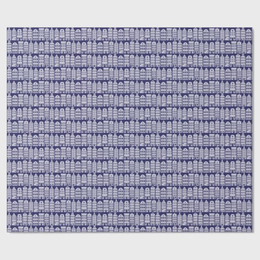 Amsterdam Canal Row Houses Cobalt Blue Pattern Geschenkpapier (Flach)