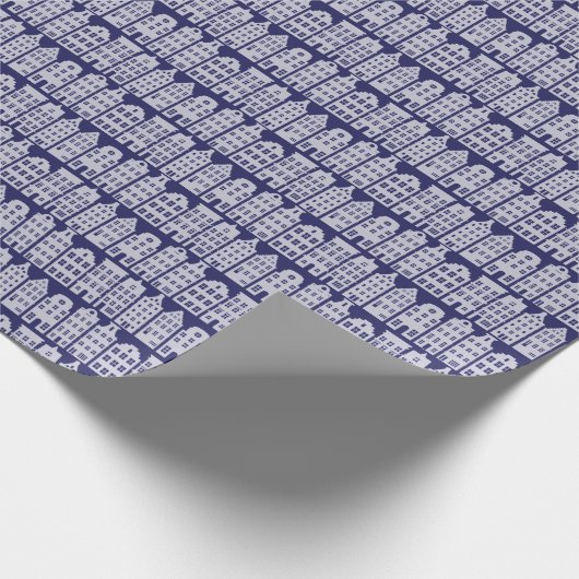 Amsterdam Canal Row Houses Cobalt Blue Pattern Geschenkpapier (Ecke)