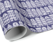 Amsterdam Canal Row Houses Cobalt Blue Pattern Geschenkpapier (Rolleneckpunkt)