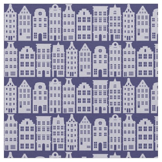 Amsterdam Canal Row Houses Cobalt Blue Pattern Stoff (Nahaufnahme)