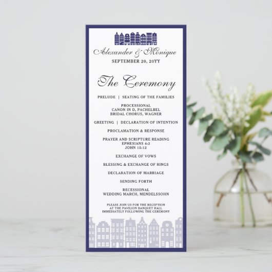 Amsterdam Canal Row Houses Dutch Wedding Program Programm (Stehend Vorderseite)