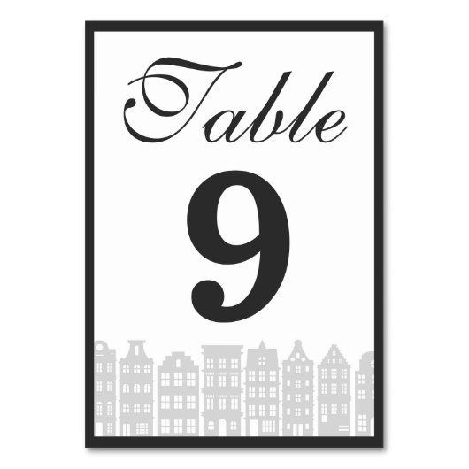 Amsterdam Canal Row Houses Dutch Wedding Reception Tischnummer (Vorderseite)