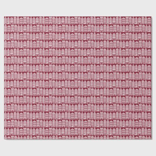 Amsterdam Canal Row Houses Marsala Red Pattern Geschenkpapier (Flach)