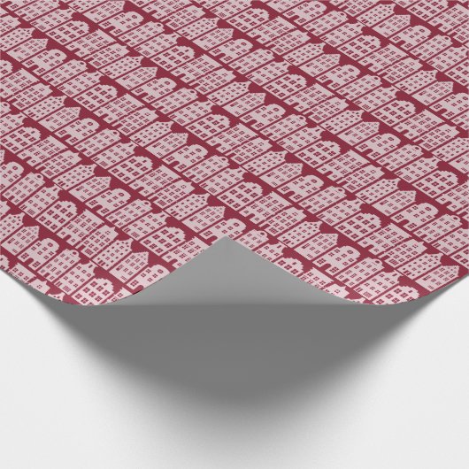 Amsterdam Canal Row Houses Marsala Red Pattern Geschenkpapier (Ecke)