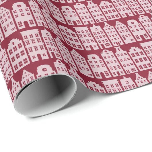 Amsterdam Canal Row Houses Marsala Red Pattern Geschenkpapier (Rolleneckpunkt)