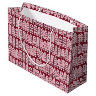 Amsterdam Canal Row Houses Marsala Red Pattern Große Geschenktüte