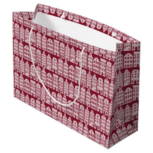 Amsterdam Canal Row Houses Marsala Red Pattern Große Geschenktüte (Rückseite Schrägansicht)