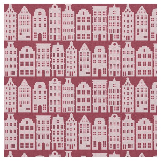 Amsterdam Canal Row Houses Marsala Red Pattern Stoff (Nahaufnahme)