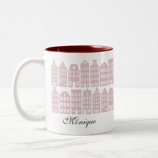 Amsterdam Canal Row Houses Personalisiert Maroon R Zweifarbige Tasse (Links)