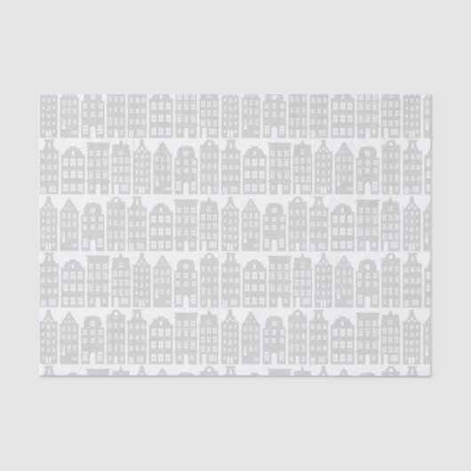 Amsterdam Canal Row Houses Silver & White Muster Seidenpapier (Vorderseite)