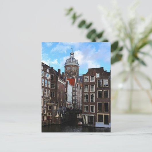Amsterdam Canal Sunny Day De Wallen Postkarte (Stehend Vorderseite)