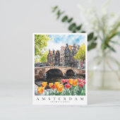 Amsterdam Canal Tulips in Spring Watercolor Travel Postkarte (Stehend Vorderseite)