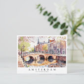 Amsterdam Canal Watercolor Niederlande Reise Postkarte (Stehend Vorderseite)