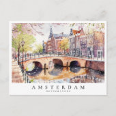 Amsterdam Canal Watercolor Niederlande Reise Postkarte (Vorderseite)