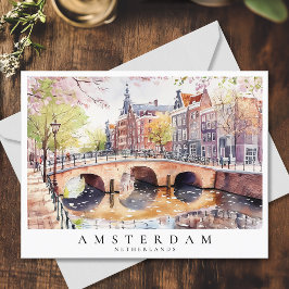 Amsterdam Canal Watercolor Niederlande Reise Postkarte