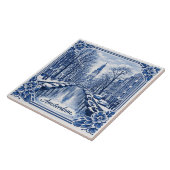 Amsterdam canal winter Delft Blue style tile Fliese (Seite)