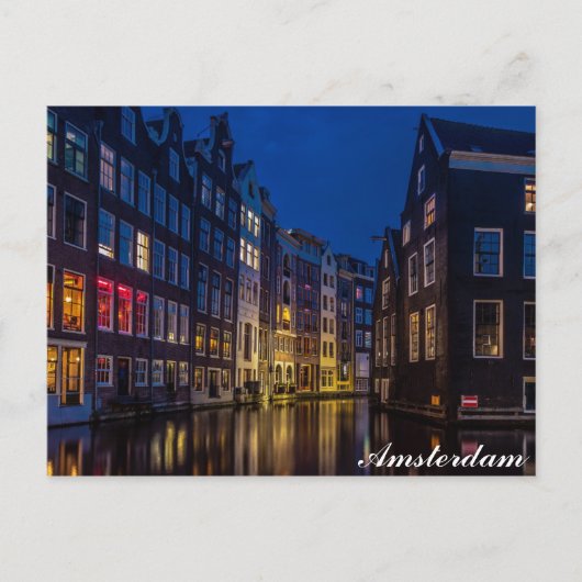 Amsterdam Canal Zuhause Night Lights Postkarte (Vorderseite)