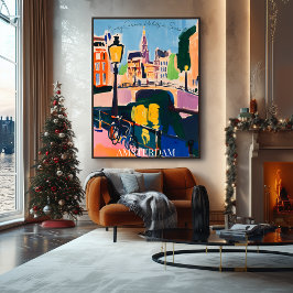 Amsterdam Canals and Bicycles" in Fauvist Artistic Poster