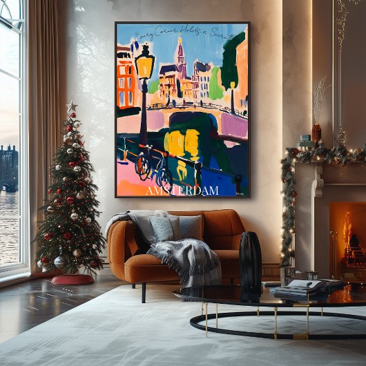 Amsterdam Canals and Bicycles" in Fauvist Artistic Poster