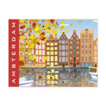 Amsterdam City Canal Herbst Farbenfrohe Postkarte