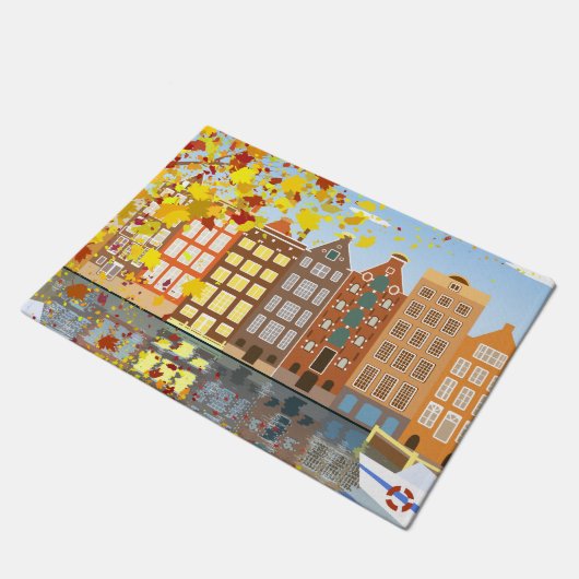 Amsterdam City Canal Herbst farbenfrohe Türmatte (Schrägansicht)