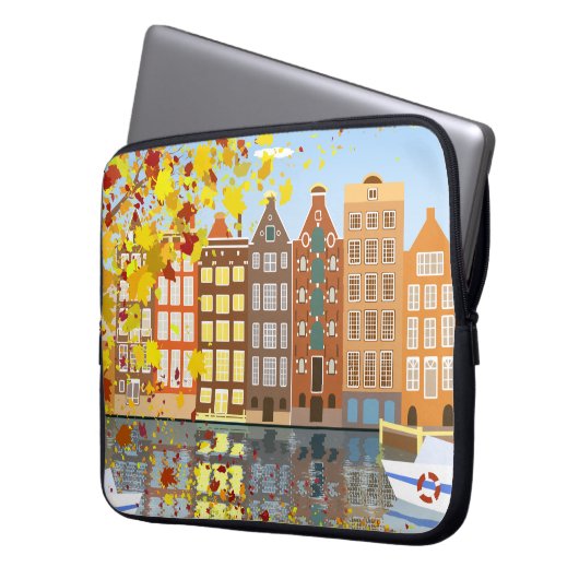 Amsterdam City Canal Herbst farbenfroher Laptop-Si Laptopschutzhülle (Vorderseite Links)