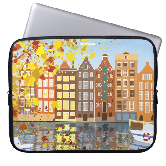 Amsterdam City Canal Herbst farbenfroher Laptop-Si Laptopschutzhülle (Vorderseite)