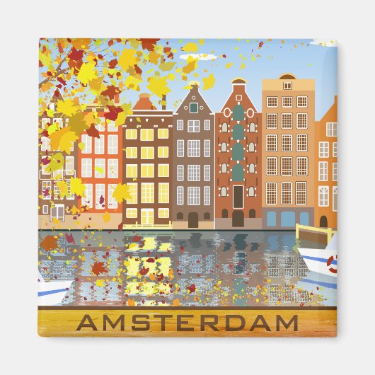 Amsterdam City Canal Herbstfarbener Herbstmagnet Magnet (Vorne)