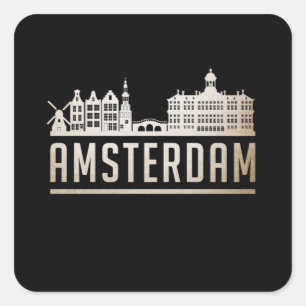 Amsterdam City Cityscape Skyline Funny Gift Idee Quadratischer Aufkleber