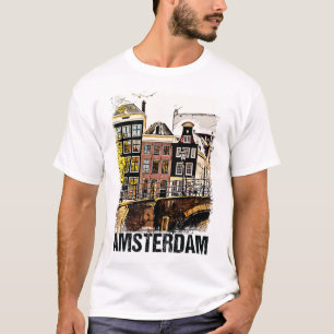 Amsterdam City Streets Vintage Travel Art T-Shirt