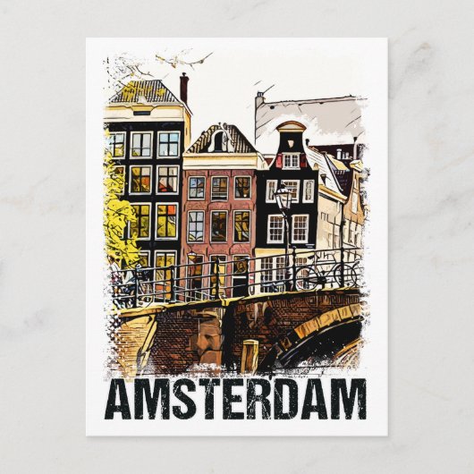 Amsterdam City Streets Vintage Travel Poste Postkarte (Vorderseite)