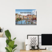 Amsterdam City View - Alte Gebäude, Fluss, Boote Poster (Heimbüro)