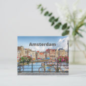 Amsterdam City View - Alte Gebäude, Fluss, Boote Postkarte (Stehend Vorderseite)