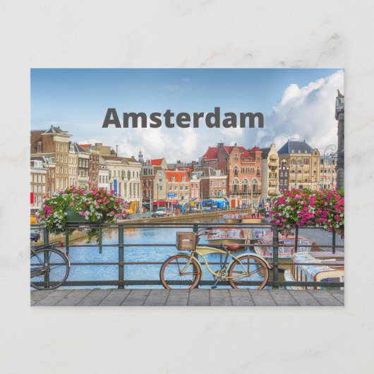 Amsterdam City View - Alte Gebäude, Fluss, Boote Postkarte (Vorderseite)
