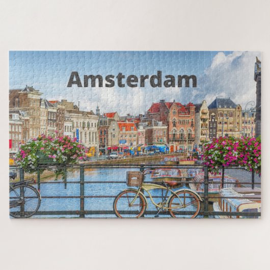 Amsterdam City View - Alte Gebäude, Fluss, Boote Puzzle (Horizontal)
