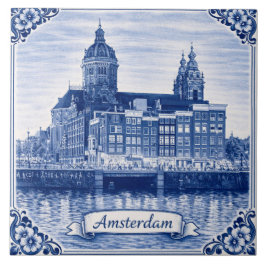 Amsterdam Delft Blue style ceramic tile Fliese