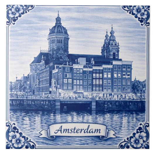 Amsterdam Delft Blue style ceramic tile Fliese (Vorderseite)