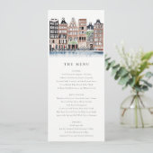 Amsterdam Dutch Canal Landscape Wedding Menu Card Einladung (Stehend Vorderseite)