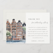 Amsterdam Dutch Canal Watercolor Landscape Wedding Dankeskarte (Vorne/Hinten)