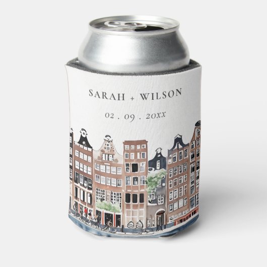 Amsterdam Dutch Canal Watercolor Landscape Wedding Dosenkühler (Kanne Rückseite)