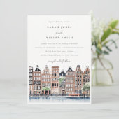 Amsterdam Dutch Canal Watercolor Landscape Wedding Einladung (Stehend Vorderseite)