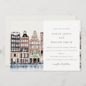 Amsterdam Dutch Canal Watercolor Landscape Wedding Einladung (Vorne/Hinten)